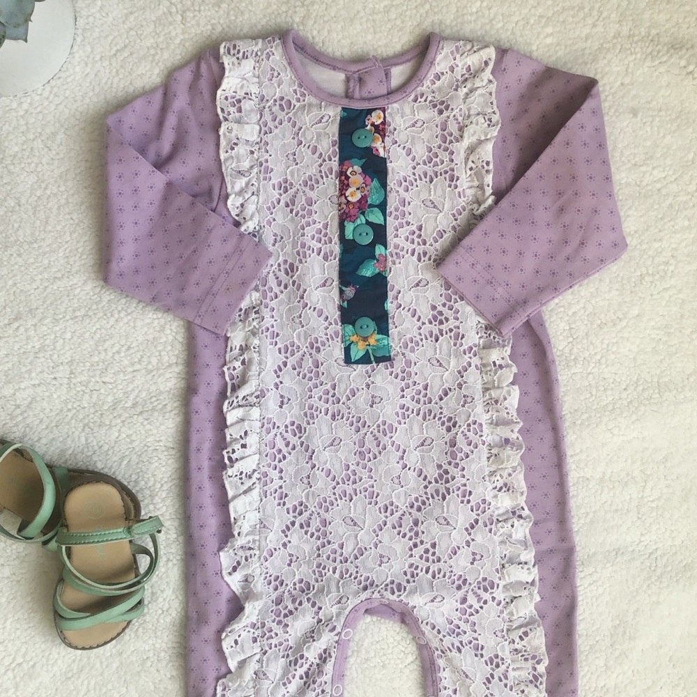 Ricrac and Ruffles 18 Month Lace Front Romper